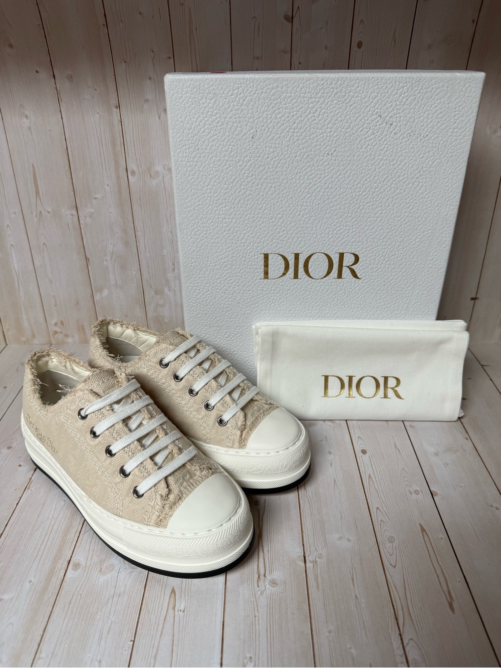 Christian Dior Oblique Walk'N'Dior Platform Sneakers Beige Natural Sz 36.5 / 6.5 - Picture 2 of 13